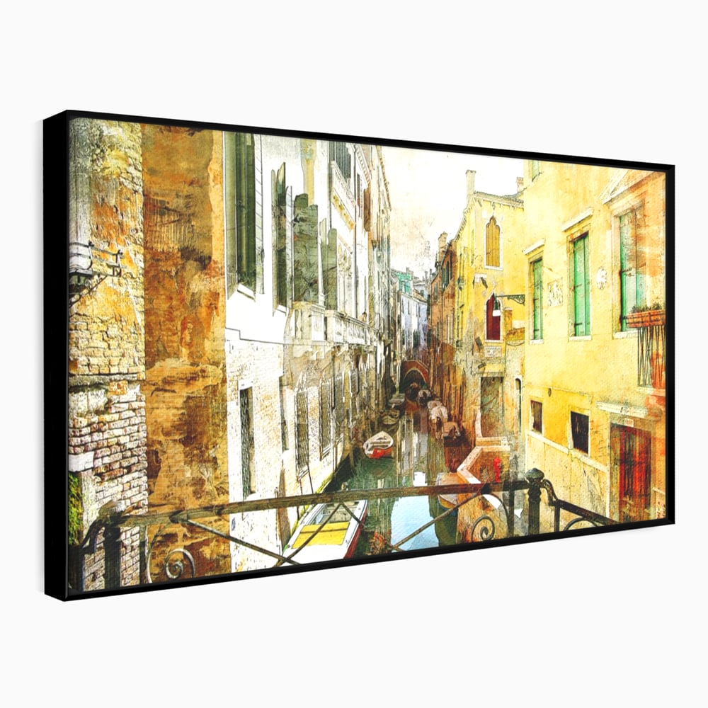 Tablou canvas cu tablou canvas cu peisaj venetian, in rama de aluminiu negru